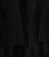 Blondie Nites Mesh Off-The-Shoulder Corset Tie Back Ruffle A-Line Gown