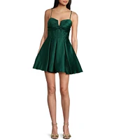 Blondie Nites Notch V-Neck Corset Pleated Tie Back Party Dress