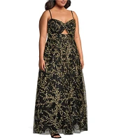 Blondie Nites Plus Caviar Glitter Patterned Sweetheart Neck Spaghetti Strap Twist Ballgown