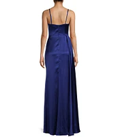 Blondie Nites Sateen Embellished Side Sash Front Slit Gown