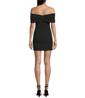 Blondie Nites Scuba Off-The-Shoulder Pearl Bow Dress