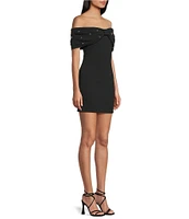 Blondie Nites Scuba Off-The-Shoulder Pearl Bow Dress