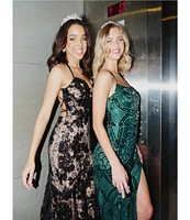 Blondie Nites Sequin Floral Lace Corset Trumpet Dress