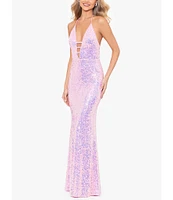 Blondie Nites Sequin Halter Neck Bar Front Open Back Long Dress