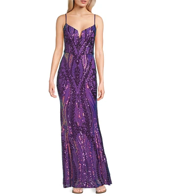 Blondie Nites Sequin Notch Neck Sleeveless Dress