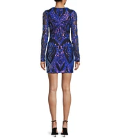 Blondie Nites Sequin Pattern Round Neck Long Sleeve Bodycon Dress