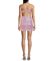 Blondie Nites Sleeveless Spaghetti Strap Iridescent Sequin Open Back Dress