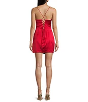 Blondie Nites Spaghetti Strap Cowl Neck Corset Drape Dress