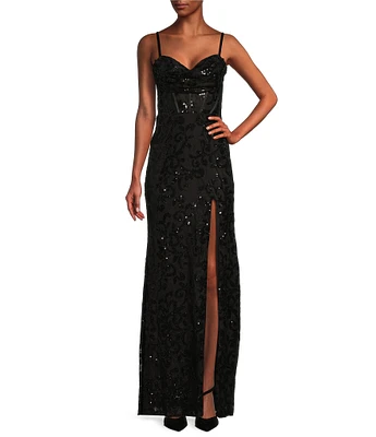 Blondie Nites Spaghetti Strap Sequin Lace Corset Dress