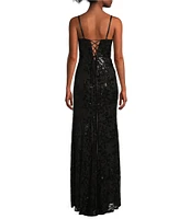 Blondie Nites Spaghetti Strap Sequin Lace Corset Dress