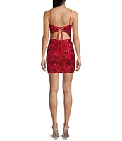 Blondie Nites Spaghetti Strap Sleeveless Sequin Floral Dress