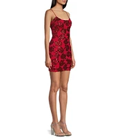 Blondie Nites Spaghetti Strap Sleeveless Sequin Floral Dress