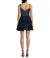 Blondie Nites Sweetheart Corset Allover Lace Sequin Short Party Dress