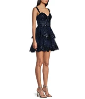 Blondie Nites Sweetheart Corset Allover Lace Sequin Short Party Dress