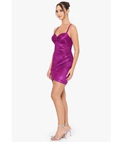 Blondie Nites Spaghetti Strap Sweetheart Lace-Up Back Shine Wrap Dress