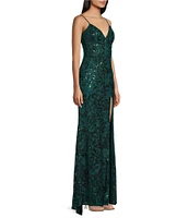Blondie Nites Spaghetti Strap V-Neck Full Lace Strap Tie Back Dress