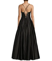 Blondie Nites Stone Sweetheart Drape Neck Tie Back A-Line Ball Gown