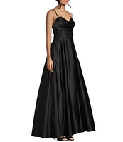 Blondie Nites Stone Sweetheart Drape Neck Tie Back A-Line Ball Gown