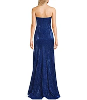 Blondie Nites Strapless V-Neck Metallic Glitter Mermaid Gown