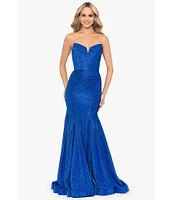 Blondie Nites Strapless V-Neck Metallic Glitter Mermaid Gown