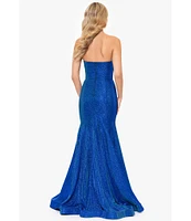 Blondie Nites Strapless V-Neck Metallic Glitter Mermaid Gown