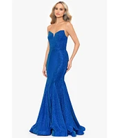 Blondie Nites Strapless V-Neck Metallic Glitter Mermaid Gown