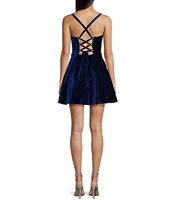 Blondie Nites Sweetheart Neck Velvet Lace Up Party Dress