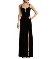 Blondie Nites Sweetheart Neckline Sleeveless Long Velvet Pinch Dress