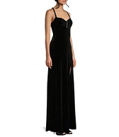 Blondie Nites Sweetheart Neckline Sleeveless Long Velvet Pinch Dress