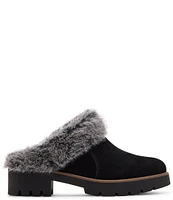 Blondo Karoline Water Resistant Suede Faux Fur Cuff Lug Heel Mules