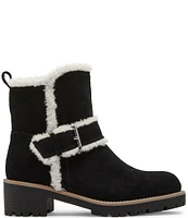 Blondo Margo Waterproof Suede Faux Shearling Block Heel Booties