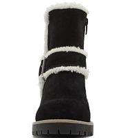 Blondo Margo Waterproof Suede Faux Shearling Block Heel Booties