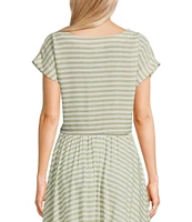 Blu Pepper Cap Sleeve Striped Cooridinating Top
