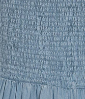 Blu Pepper Chambray Smocked Ruffle Sleeve Tiered Midi Dress