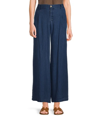 Blu Pepper Denim High Rise Button Front Straight Wide Leg Pants