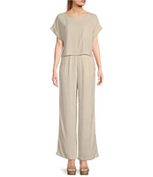 Blu Pepper Elastic Waist Coordinating Wide Leg Pants