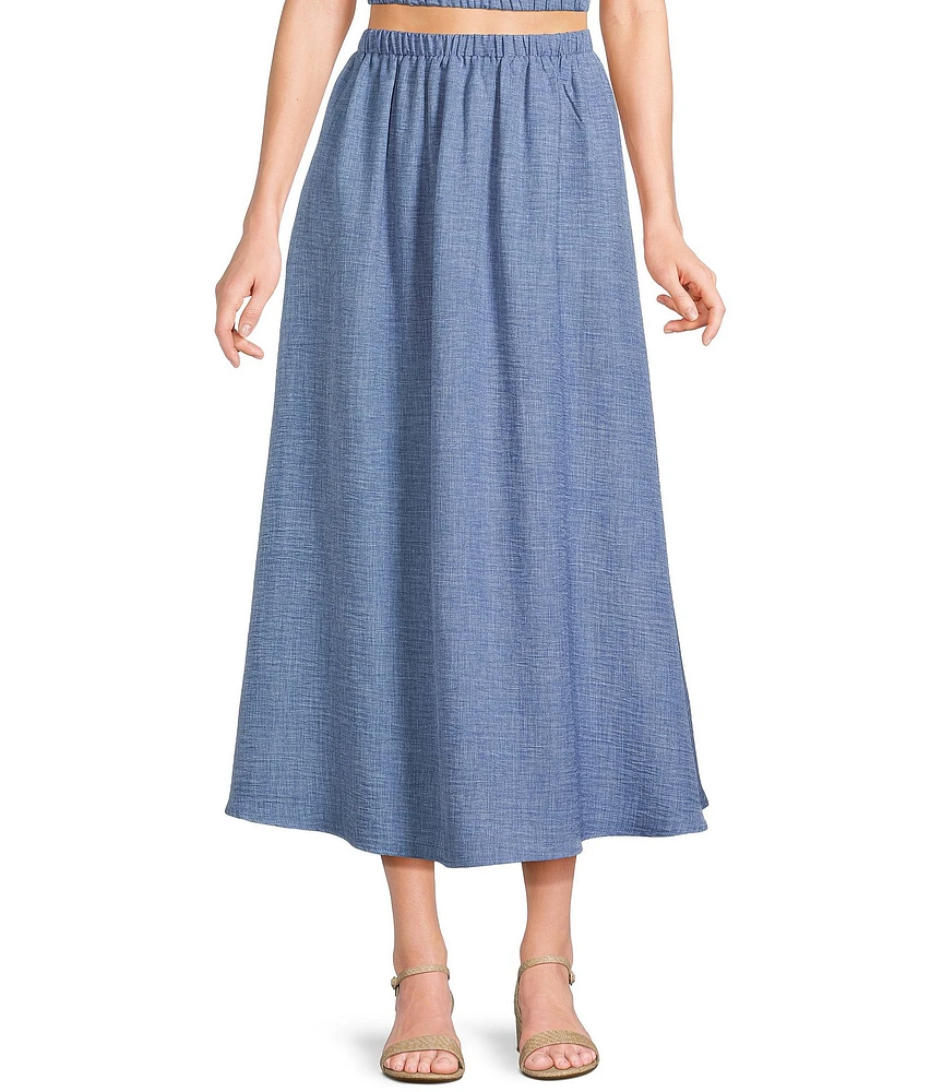 Blu Pepper Elastic Waist Pocketed Coordinating Midi Skirt