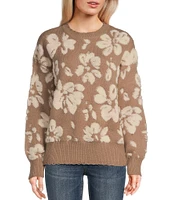 Blu Pepper Floral Distressed Crewneck Terry Sweater