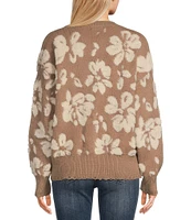 Blu Pepper Floral Distressed Crewneck Terry Sweater