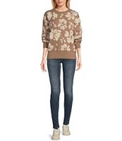 Blu Pepper Floral Distressed Crewneck Terry Sweater