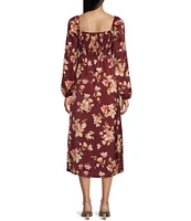 Blu Pepper Floral Long Sleeve Split Thigh Midi Dress