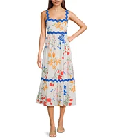 Blu Pepper Floral Print Ricrac Trim Midi Dress