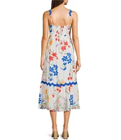 Blu Pepper Floral Print Ricrac Trim Midi Dress