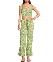 Blu Pepper Floral Print Square Neck Shirred Cropped Coordinating Tank Top