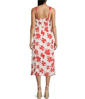 Blu Pepper Floral Print Sweetheart Neck Lace Detail Midi Dress