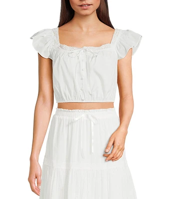 Blu Pepper Flutter-Sleeve Lace-Trimmed Top