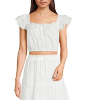 Blu Pepper Flutter-Sleeve Lace-Trimmed Top