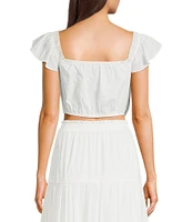 Blu Pepper Flutter-Sleeve Lace-Trimmed Top