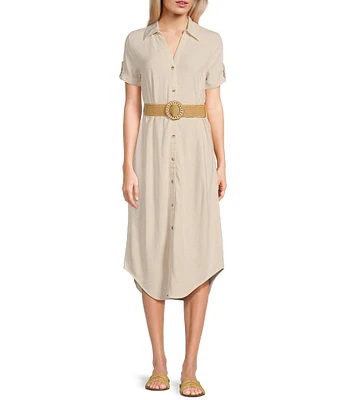 Blu Pepper Linen Blend Belated Shirt Dress