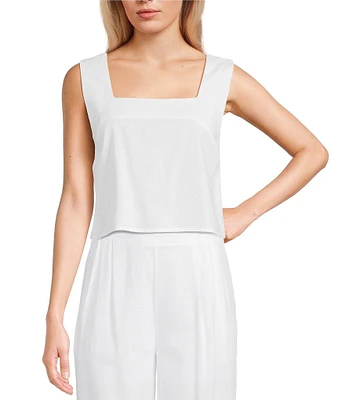 Blu Pepper Linen Blend Square Neck Cropped Coordinating Tank Top